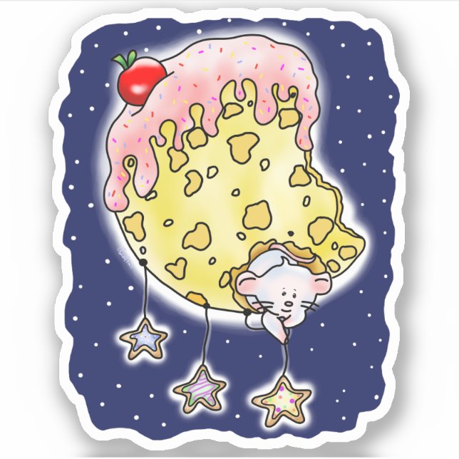 Cheese Moon & Mouse Hanging Sugar Cookie Stars | Sticker (Front)