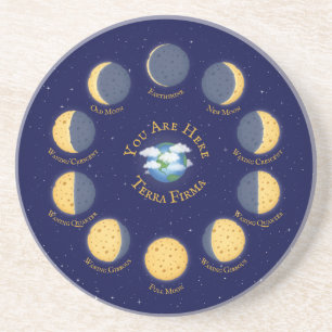 Cheese Moon Whimsical Lunar Phases Chart Astronomy Coaster