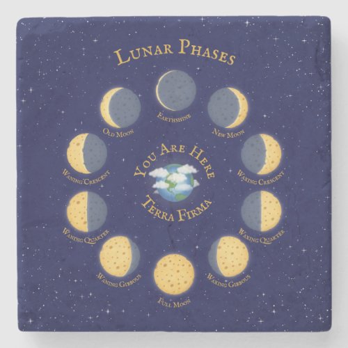 Cheese Moon Whimsical Lunar Phases Chart Astronomy Stone Coaster