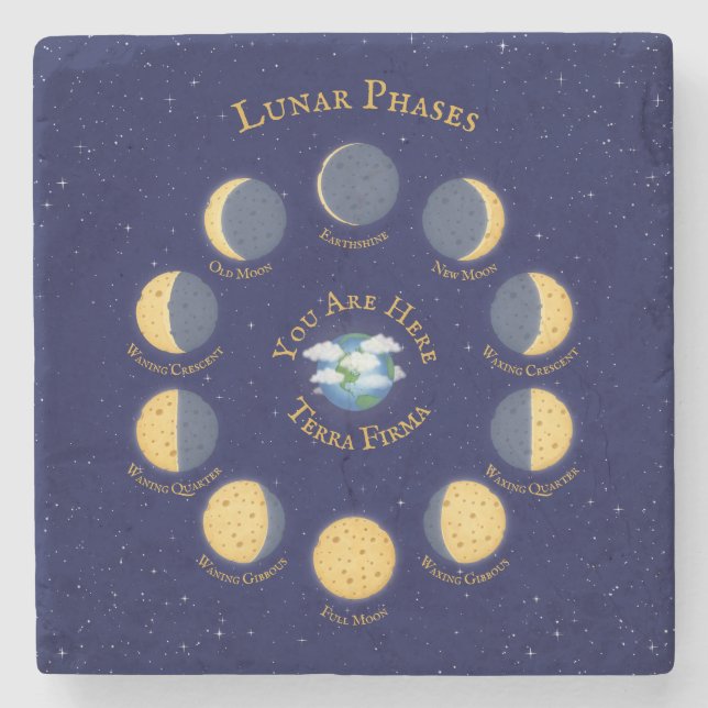 Cheese Moon Whimsical Lunar Phases Chart Astronomy Stone Coaster (Front)