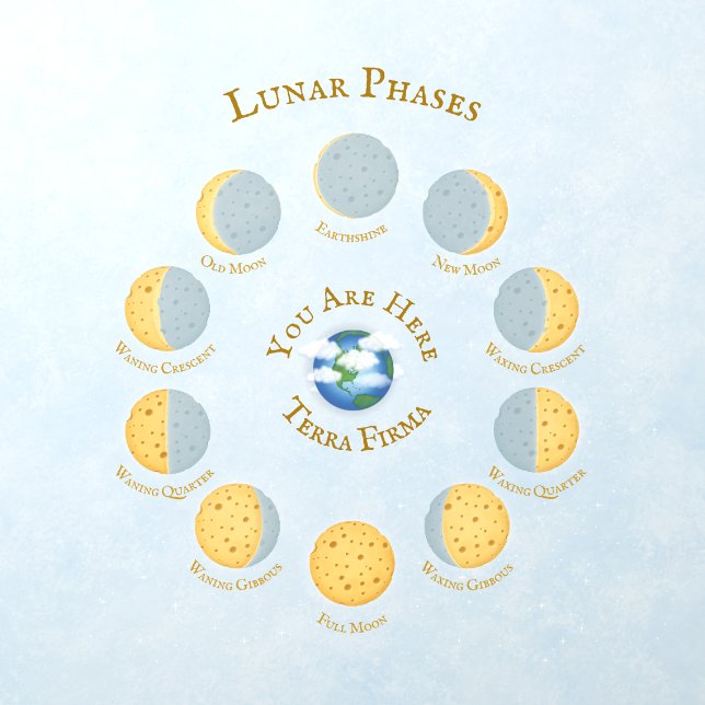 Cheese Moon Whimsical Lunar Phases Chart Astronomy Wall Decal (Insitu 1)