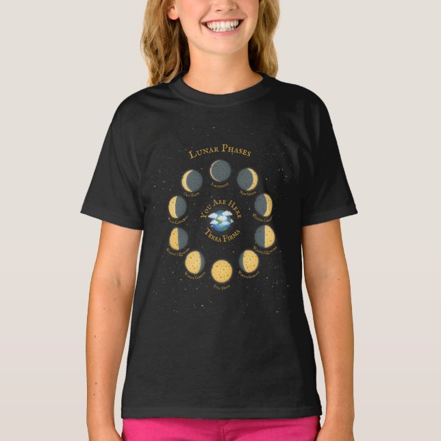Cheese Moon Whimsical Lunar Phases Chart Dark T-Shirt (Front)