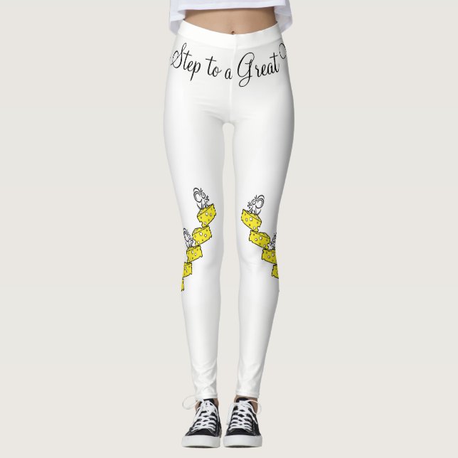 Cheese Mouse Great Workout White Leggings  (Front)