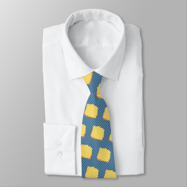 Cheese on toast slice - custom striped background neck tie (Tied)