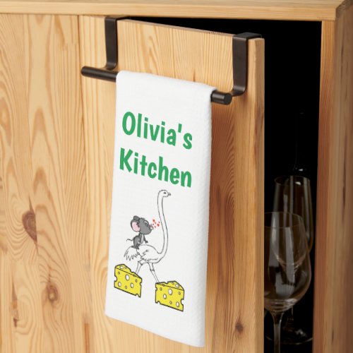 Cheese Ostrich  Mouse Kitchen Hand Towel