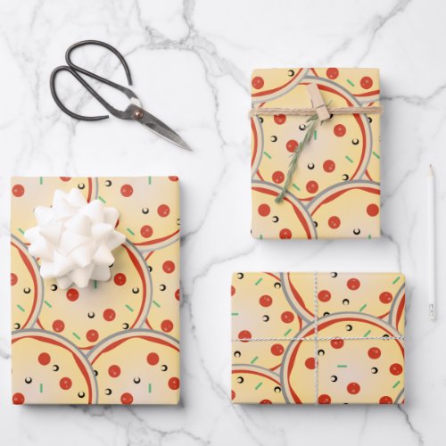Cheese Pizza  Pepperoni Meat Pie Pattern Wrapping Paper Sheets