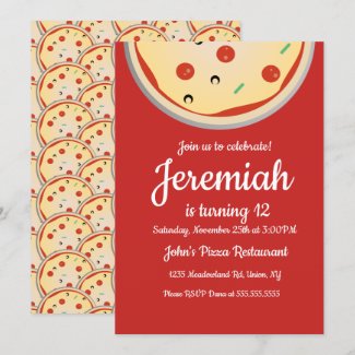 Cheese Pizza Pie Toppings Restaurant Invitation