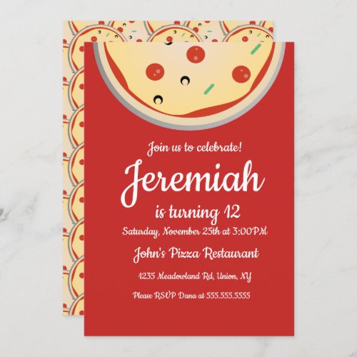 Cheese Pizza Pie Toppings Restaurant Invitation