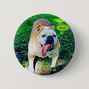 Cheese smiling bulldog with tongue out button
