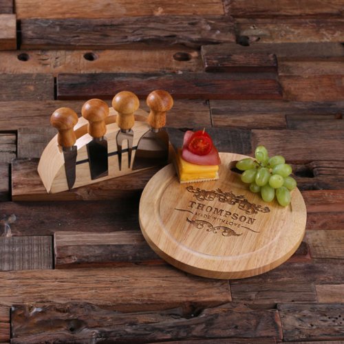 Cheese Tools Set with Round Wood Cutting Board