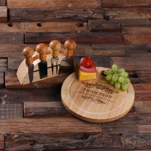 Cheese Tools Set with Round Wood Cutting Board (Top)