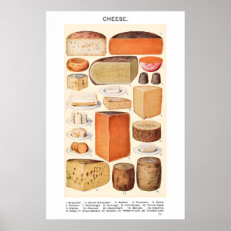 Cheese Types 1923 Vintage Poster Print Mrs Beeton