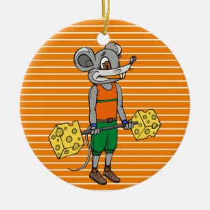 Cheese Weightlifting Mouse Ceramic Ornament