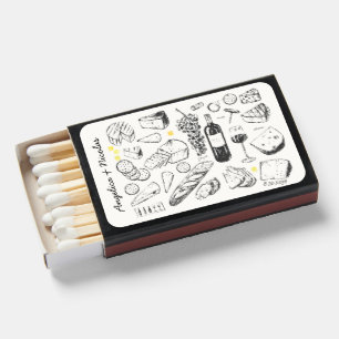 Cheese & Wine Sketch Wedding Favor Matchboxes