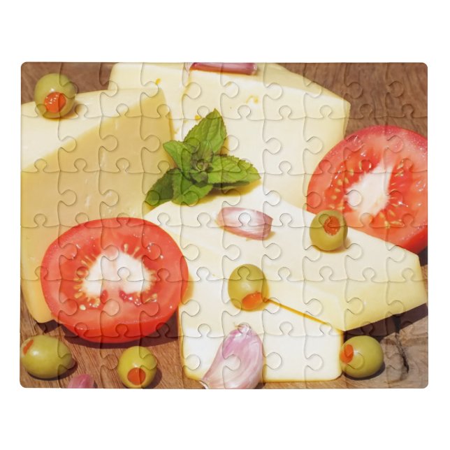 cheese with olives, tomato and garlic jigsaw puzzle (Puzzle Horizontal)