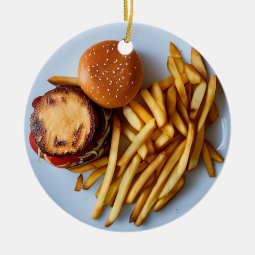 Cheeseburger and French Fries Flirty Ceramic Ornament
