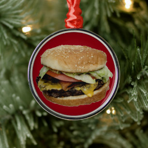 Cheeseburger and French Fries Metal Ornament