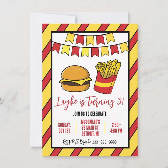 Cheeseburger and Fries Birthday Party Invitation (Front)