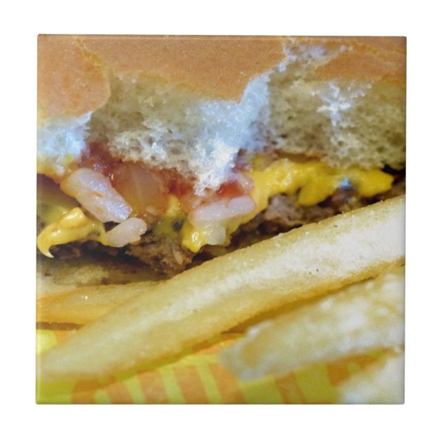Cheeseburger and Fries Ceramic Tile (Front)