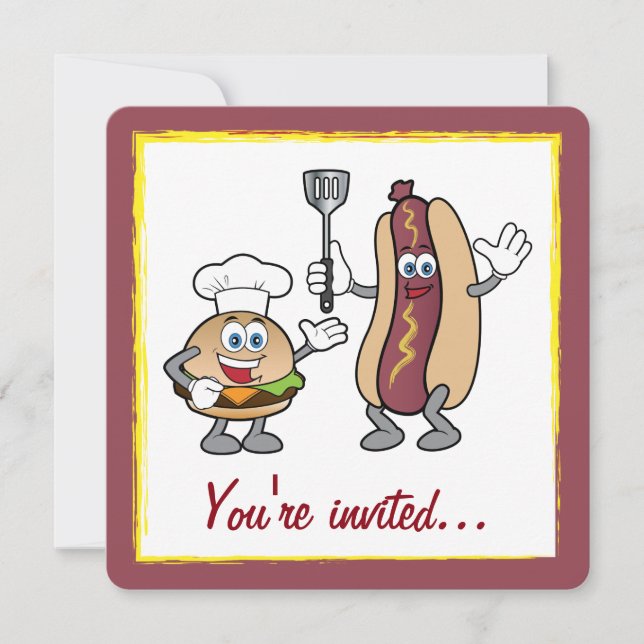 Cheeseburger and Hot Dog Cook-Out Invitation (Front)