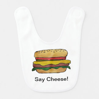 Cheeseburger Baby Bib "Say Cheese!" Customizable
