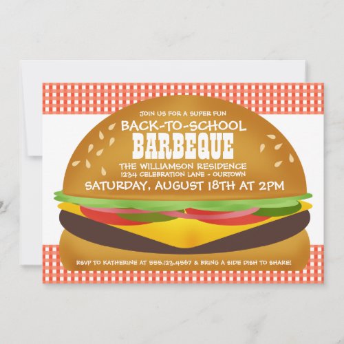 Cheeseburger Back to School Barbeque Invitation