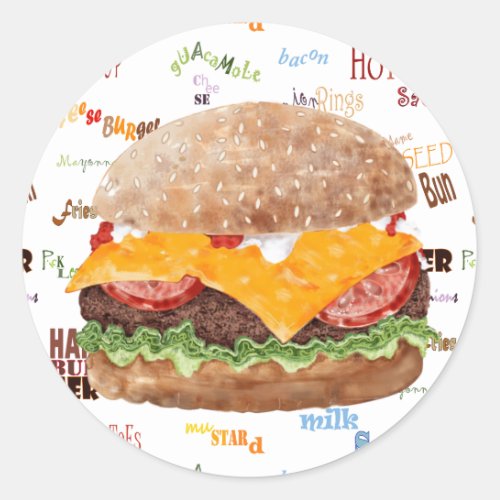 Cheeseburger BBQ Grill Fast Food Classic Round Sticker