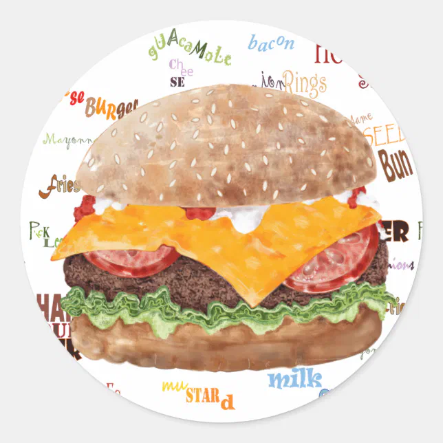 Cheeseburger BBQ Grill Fast Food Classic Round Sticker Zazzle