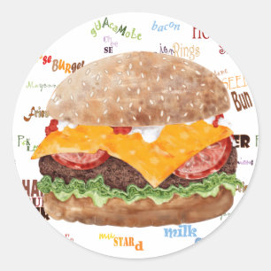 Cheeseburger BBQ Grill Fast Food Classic Round Sticker