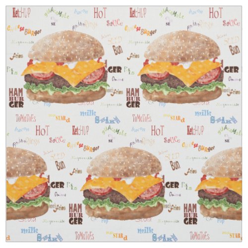 Cheeseburger BBQ Grill Fast Food Fabric