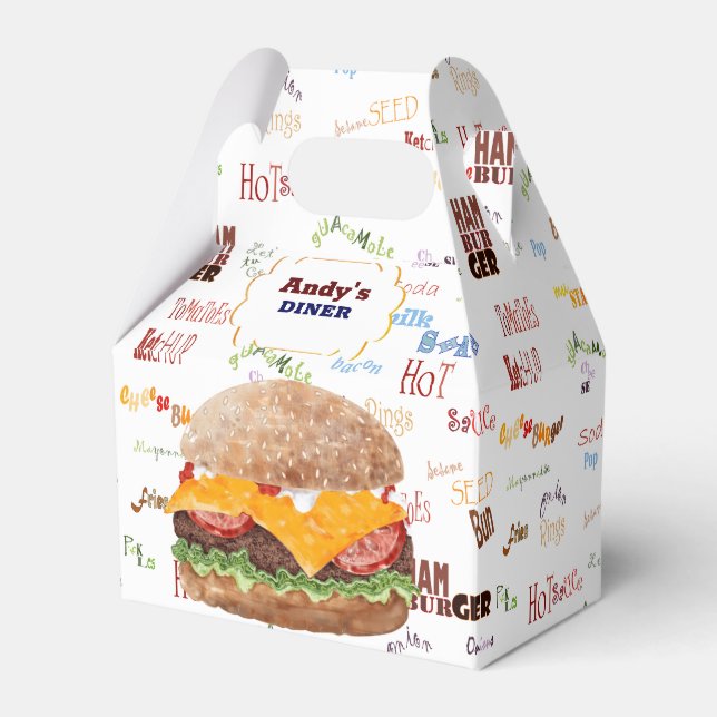 Cheeseburger BBQ Grill Fast Food Favor Boxes (Front Side)