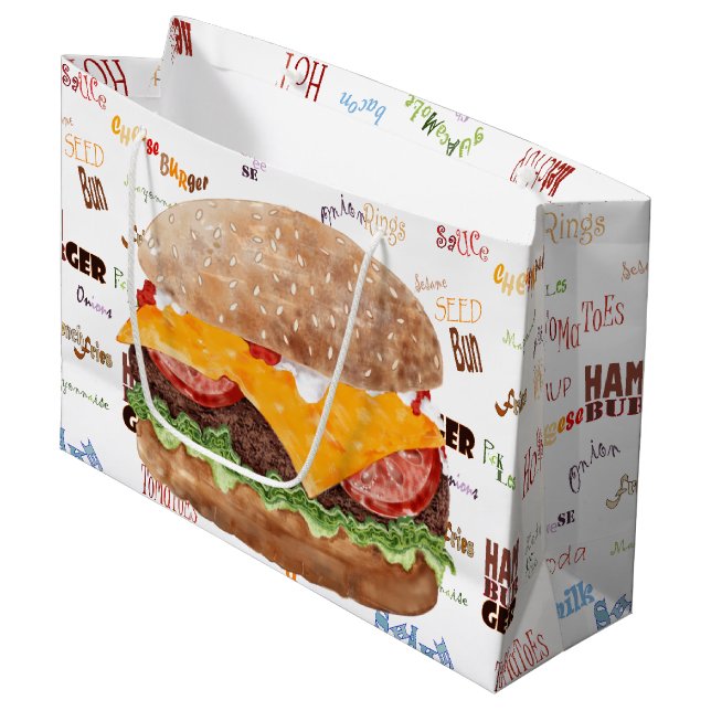 Cheeseburger BBQ Grill Fast Food Large Gift Bag (Front Angled)