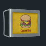 Cheeseburger Belt Buckle<br><div class="desc">Cheeseburger cartoon illustration. Junk food outline icons yellow pattern background. Custom text.</div>