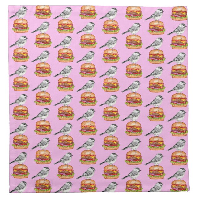 Cheeseburger Bird Black Capped Chickadee Pink Cloth Napkin (Front)