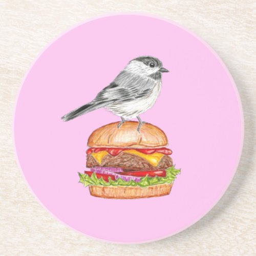 Cheeseburger Bird Black Capped Chickadee Pink Coaster