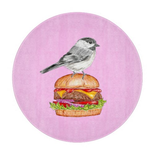 Cheeseburger Bird Black Capped Chickadee Pink Cutting Board