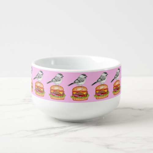 Cheeseburger Bird Black Capped Chickadee Pink Soup Mug