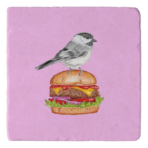 Cheeseburger Bird Black Capped Chickadee Pink Trivet