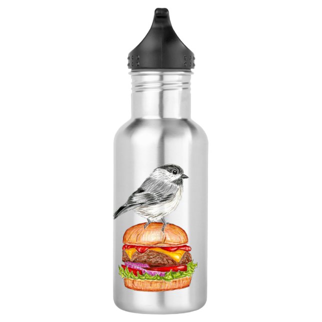 Cheeseburger Bird Black Capped Chickadee Stainless Steel Water Bottle (Right)