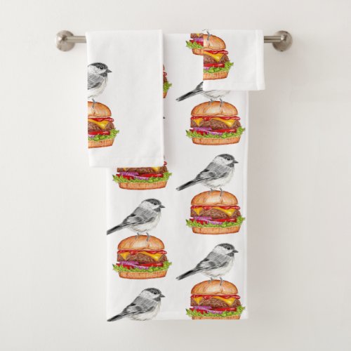 Cheeseburger Bird Black Capped Chickadee Tahoe Bath Towel Set