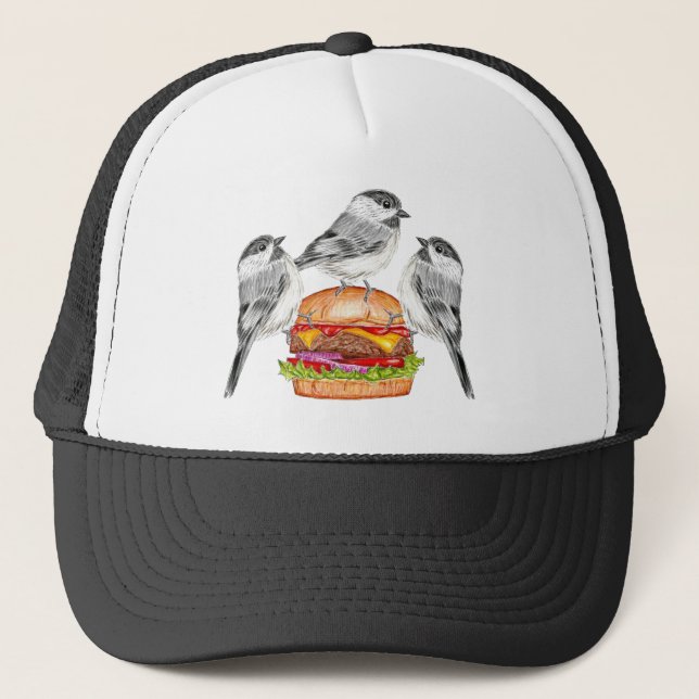 Cheeseburger Bird Trio Tahoe Mountain Chickadees Trucker Hat (Front)