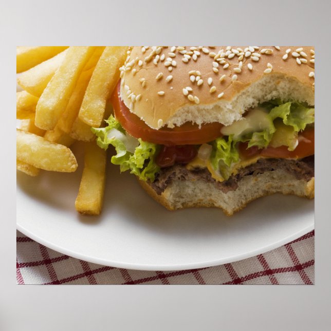 Cheeseburger, bites taken, with chips poster (Front)