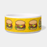 Cheeseburger Bowl<br><div class="desc">Cheeseburger cartoon illustration. Junk food outline icons yellow pattern background. Custom text.</div>