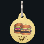 Cheeseburger Burger Hamburger Sliders Bar Pub Pet ID Tag<br><div class="desc">Design features an original marker illustration of a pair of cheeseburger sliders piled high with lettuce, tomato, onions, and pickles--a staple appetizer and popular bar and pub food favorite! This burger design is also available on other products. Lots of additional food themed illustrations are also available from this shop. Don't...</div>