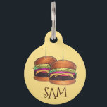 Cheeseburger Burger Hamburger Sliders Bar Pub Pet ID Tag<br><div class="desc">Design features an original marker illustration of a pair of cheeseburger sliders piled high with lettuce, tomato, onions, and pickles--a staple appetizer and popular bar and pub food favorite! This burger design is also available on other products. Lots of additional food themed illustrations are also available from this shop. Don't...</div>