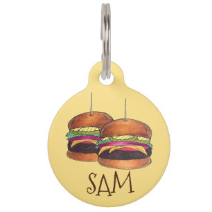 Cheeseburger Burger Hamburger Sliders Bar Pub Pet ID Tag