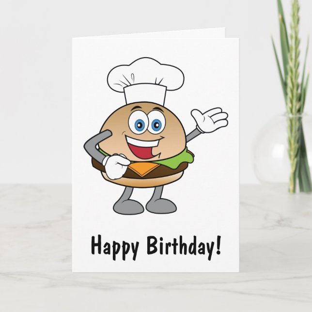 Cheeseburger Cartoon Happy Birthday Card (Front)