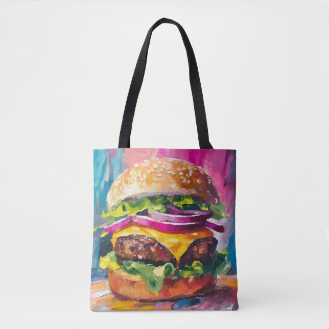Cheeseburger Colorful Modern Abstract Art Tote Bag (Front)
