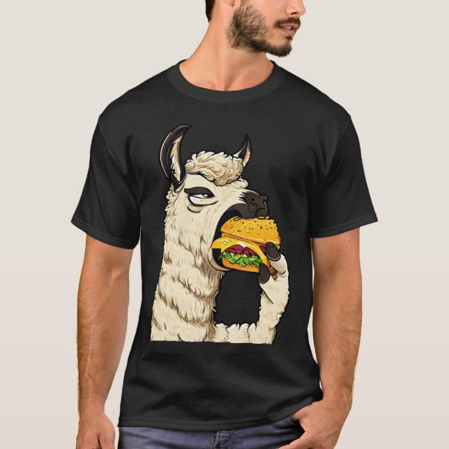 Cheeseburger eating llama friends T-Shirt (Front)