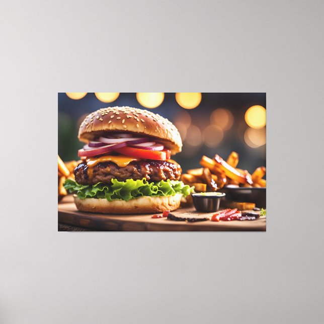 Cheeseburger & Fries Canvas Print (Front)